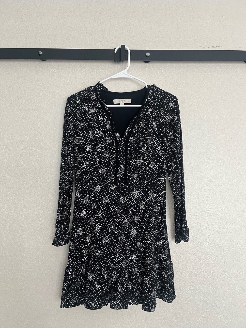 Loft Black Polka Dot Long-Sleeve Ruffle Dress